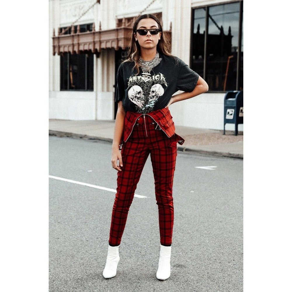 WeWoreWhat Moto Jumpsuit Red Plaid NWT - Picture 6 of 13